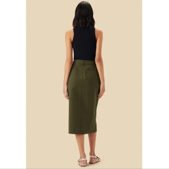 AMOUR VERT Lina Organic Cotton Skirt In Calla Green Size L - Picture 6 of 9